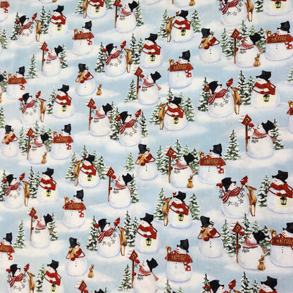 Snow Days with Snowmen and Animals Allover by Barb Tourtillott for Henry Glass, 1638-11